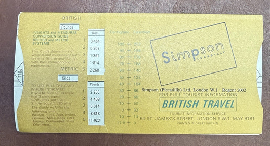 1968 British Travel Currency Conversion Guide Simpson Piccadilly London