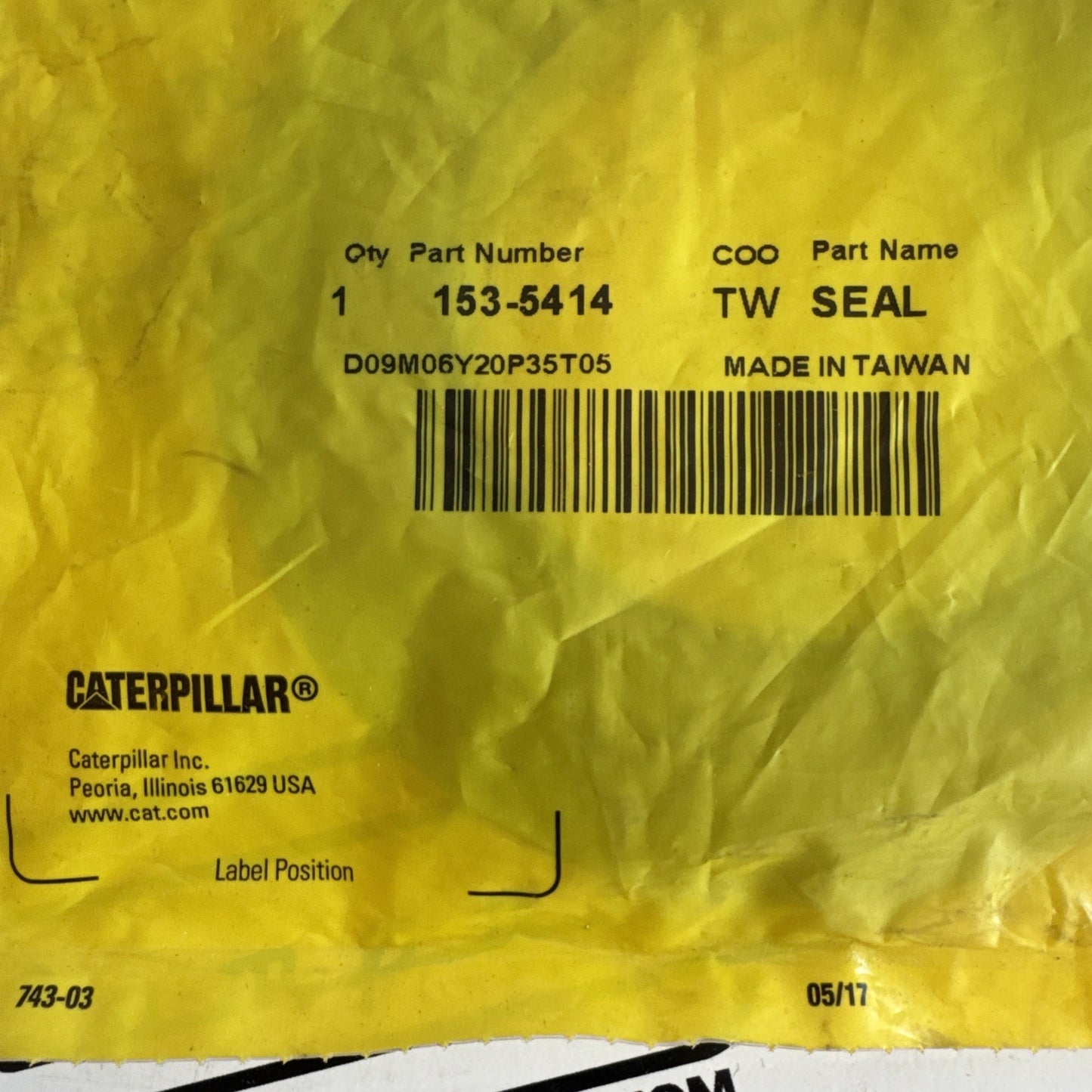 Genuine CAT 153-5414: 13mm Thick Cylinder Block Oil Seal New OEM