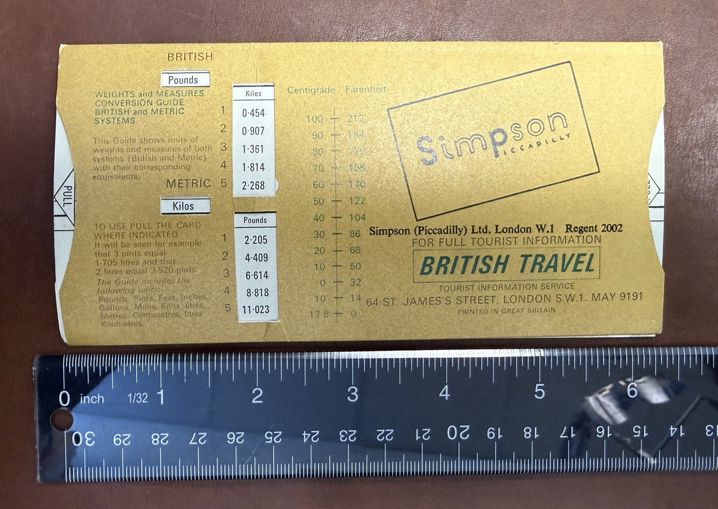 1968 British Travel Currency Conversion Guide Simpson Piccadilly London