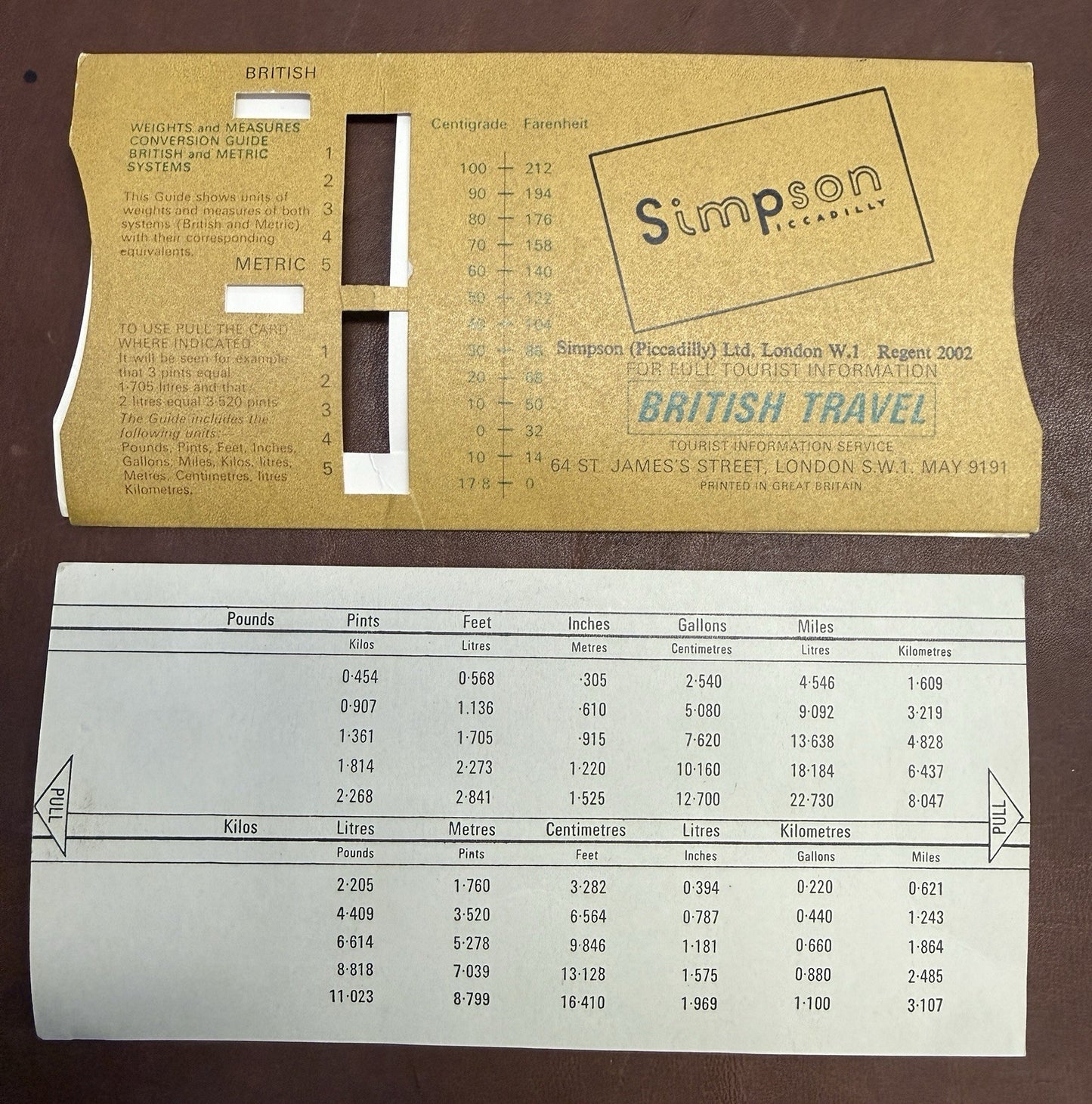 1968 British Travel Currency Conversion Guide Simpson Piccadilly London