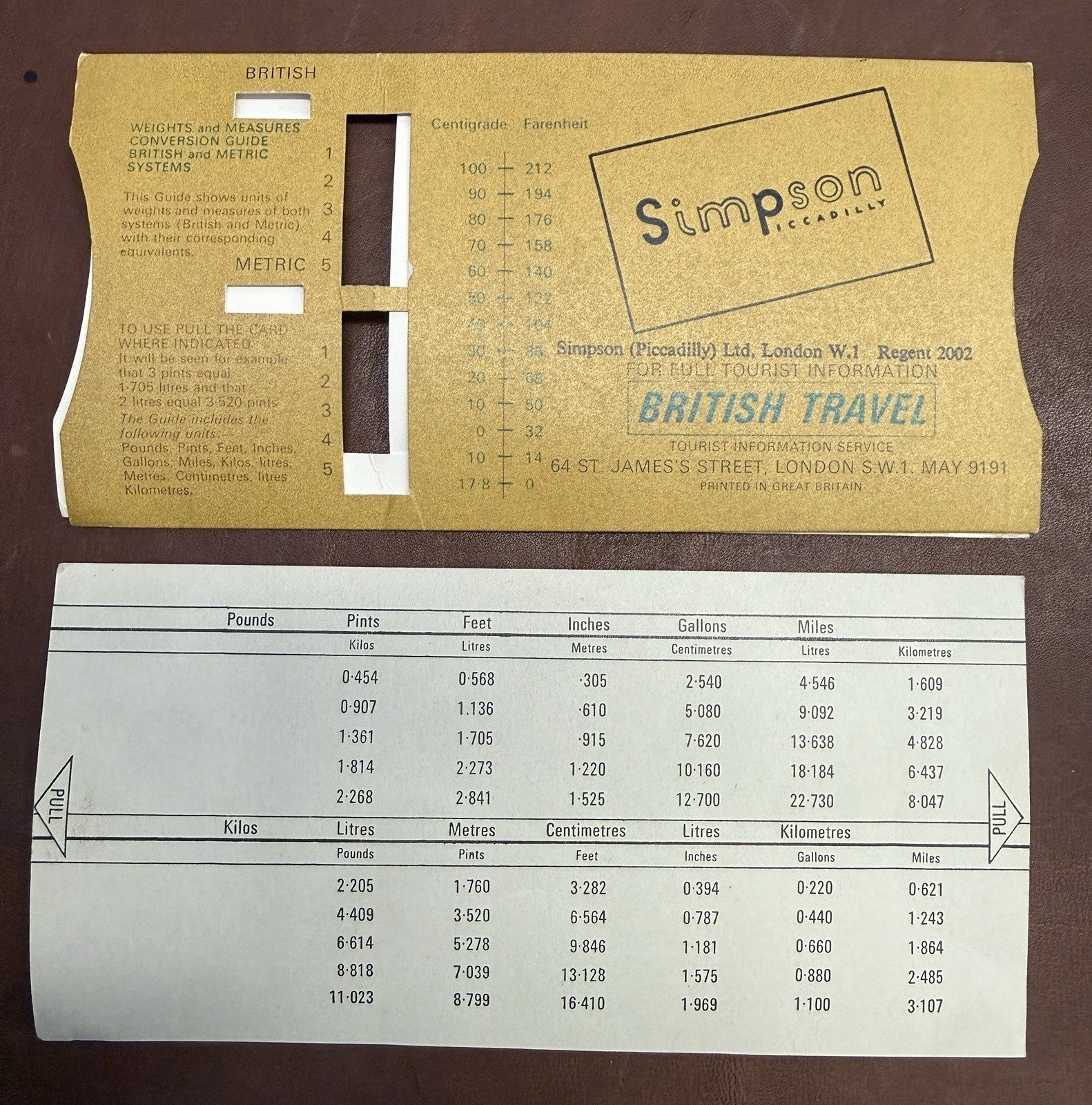 1968 British Travel Currency Conversion Guide Simpson Piccadilly London